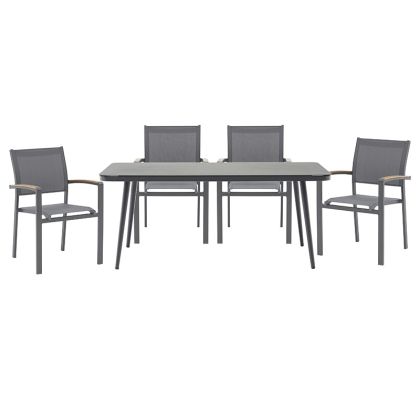 Dining Set 5pcs Ecco-Pori aluminium anthracite-textilene grey 160x90x75cm