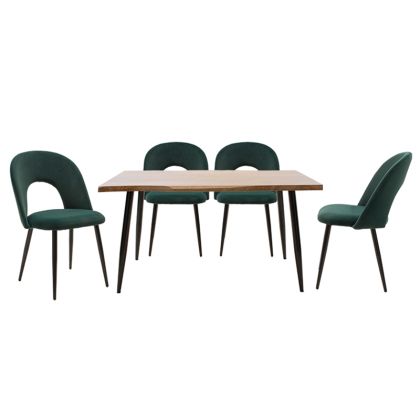 Dining set 5pcs Neve-Jonah walnut-black-dark green 140x80x75cm