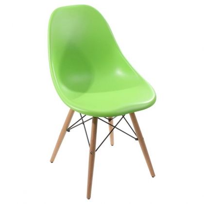 PLASTIC CHAIR IN GREEN COLOR WITH WOODEN LEGS 46X44X80