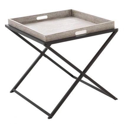 METAL/WOODEN TRAY TABLE IN BEIGE COLOR 48X48X48