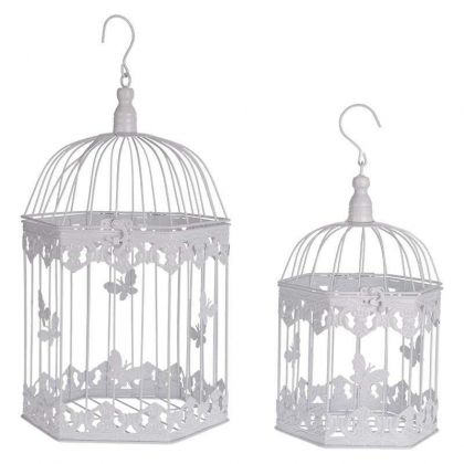 S/2 METAL CAGE-LANTERN IN WHITE COLOR