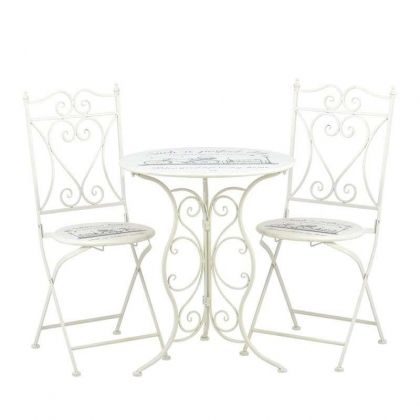 S/3 METAL TABLE IN CREAM COLOR W/2 CHAIRS 61X70/38X39X96