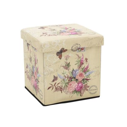 PU FOLDING STOOL/BOX  ROSES  36X36X36