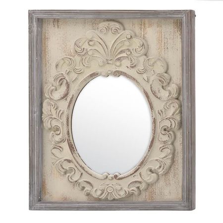 WOODEN WALL MIRROR IN GREY-CREME COLOR