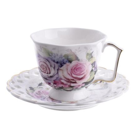 S/6 PORCELAIN TEA CUP W/SAUCER IN WHITE COLOR 15X15X8