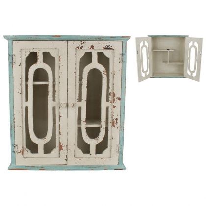 WOODEN WALL CABINET IN CREAM/LT BLUE COLOR 48X15.5X53 (FIRWOOD)