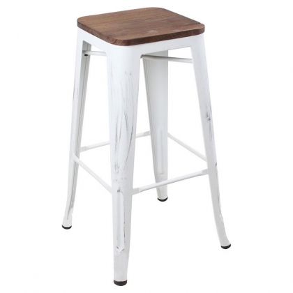 METAL STOOL ANT WHITE+RUBBER WOOD IN ANT COL 42Χ42Χ75
