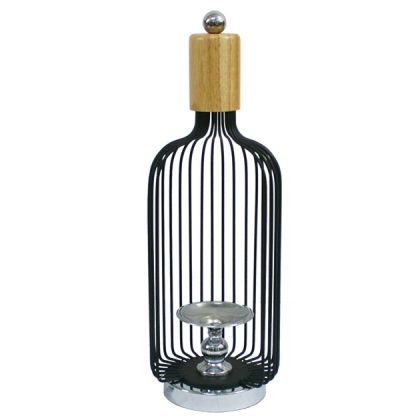 Метален свещник- черна телена бутилка y51 см