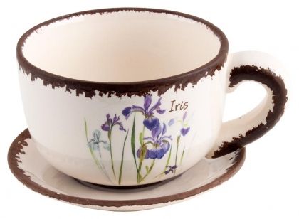 Кашпа дизайн чаена чаша с чиния с лилави цветя