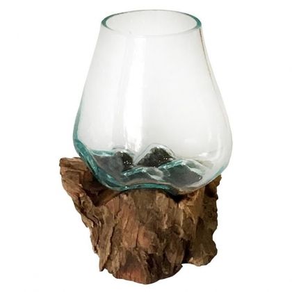 Стъклена ваза с дървена основа