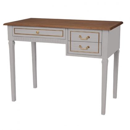 Бяло дървено бюро с кафяв плот