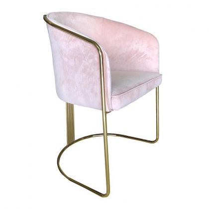 Розов плюшен стол със метална златна рамка