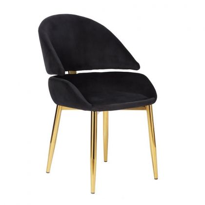 Черен плюшен стол със златни метални крака
