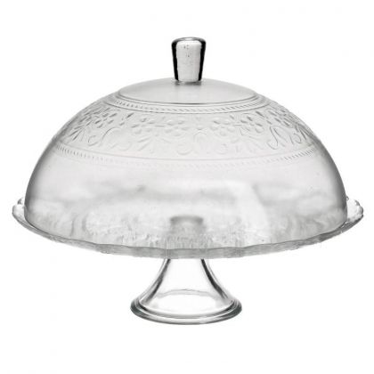 Стъклен поднос за торта на столче с капак Φ30Χ26