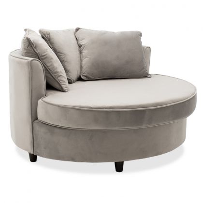 Кръгло кресло-диван Ophelia със сива плюшена дамаска123x120x85cm