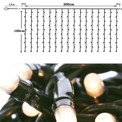 КОЛЕДНИ LED ЛАМПИЧКИ 200БР МРЕЖА ЗЕЛЕНА ТОПЛА СВЕТЛИНА 2X1M