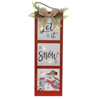 КОЛЕДНО ПАНО С ДЪРВЕНА РАМКА И LED СВЕТЛИНИ LET IT SNOW 15Χ3Χ45CM