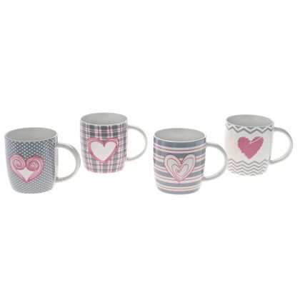 CERAMIC CUP WITH HEART IN 4 COLOURS AND DESIGNS 350ml