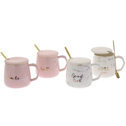 CERAMIC MUG WITH GOLD DETAILS IN 4 COLOURS 9X9CM 450ml