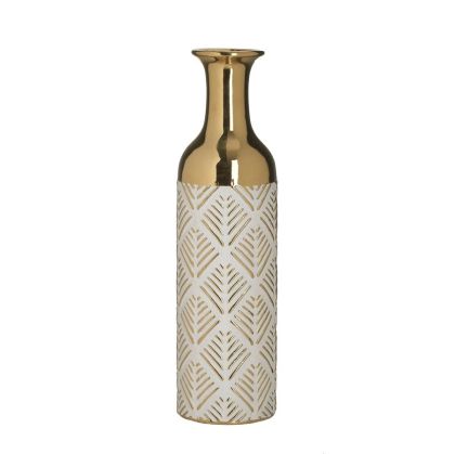 Керамична ваза бяла/златиста φ10χ36