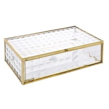 Стъклена кутия за бижута 21X12X5 CM със златисти метални ръбове
