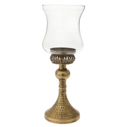 Златен метален свещник със чашка 13,5х13,5х37см