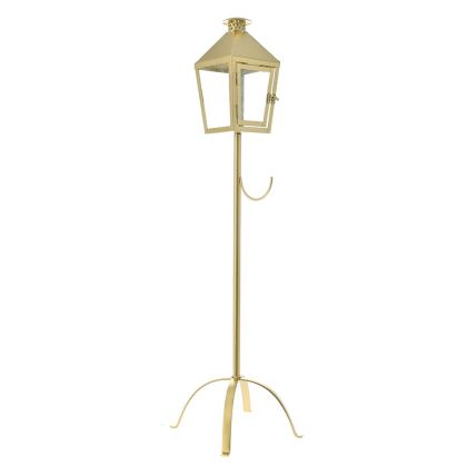 GOLD METAL LANTERN ON STAND 22X22X90 CM WITH HOOK