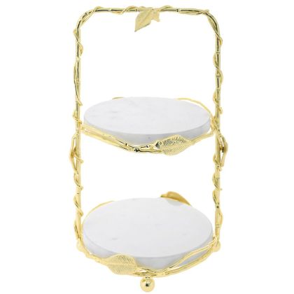 GOLDEN METAL 2TIER CAKE STAND WITH STONE MARBLE SURFACE D 18X34 CM