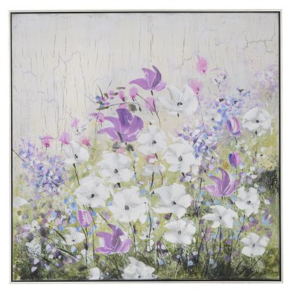 OIL PAINTING OF FLOWERS 102X102 CM WITH SILVER FRAME