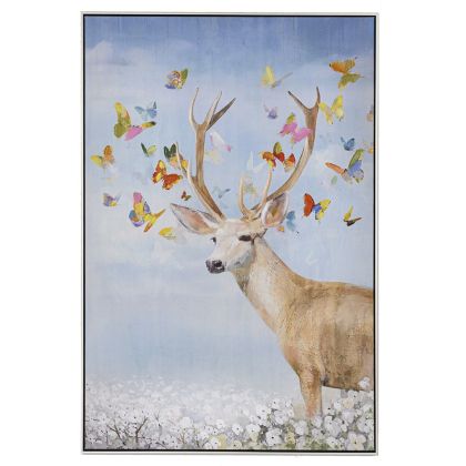 OIL PAINTING ON TOP OF PRINTED CANVAS OF A DEER 82X122 CM WITH SILVER FRAME