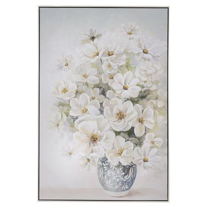 OIL PAINTING ON TOP OF PRINTED CANVAS OF A VASE WITH FLOWERS 82X122 CM WITH SILVER FRAME
