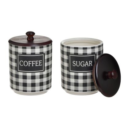 Комплект буркани за кафе/захар порцелан и бамбук 900cc φ11χ16