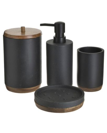Керамичен комплект за баня 4 части в черно/кафяво 7x7x19