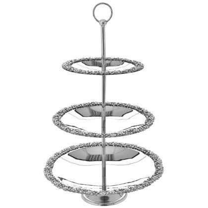 SILVER JEWELLED 3TIER CAKE TRAY WITH D 20 25 30X51 CM
