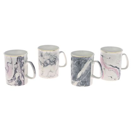 WHITE MARBLE CERAMIC CUP IN 4 COLOURS AND DESIGNS 350ml