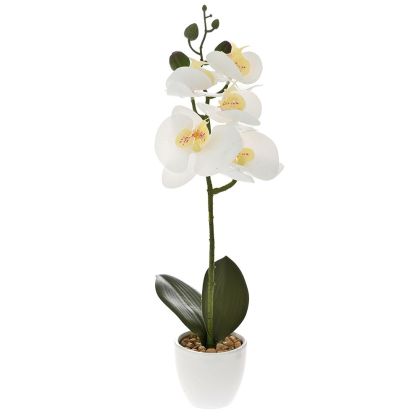 Изкуствена бяла орхидея 30CM в керамична кашпа 9X7CM