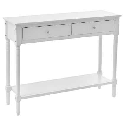 WHITE WOODEN CONSOLE TABLE 108X35X85 CM W TWO DRAWERS