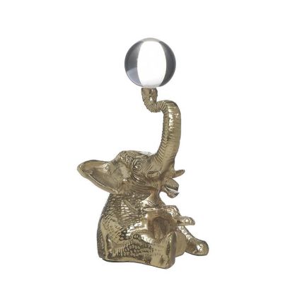 ALUMINUM/ACRYLIC ELEPHANT WITH BALL GOLDEN/CLEAR 14X12X20