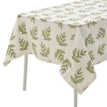 COTTON PRINTED TABLE CLOTH LEAF WHITE/GREEN 140X180