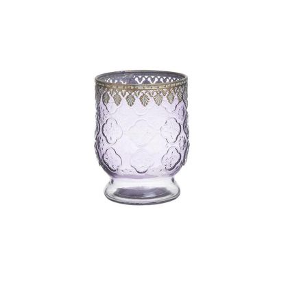 GLASS/METAL CANDLE HOLDER PURPLE/ANTIQUE WHITE Φ11X14