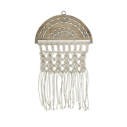 MACRAME/WOODEN WALL HANGING DECO WHITE/NATURAL 29X2X46