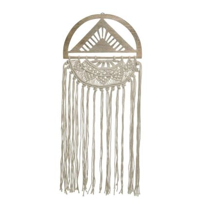 MACRAME/WOODEN WALL HANGING DECO WHITE/NATURAL 38X2X84