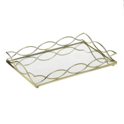 METAL TRAY WITH MIRROR GOLDEN 30X20X5