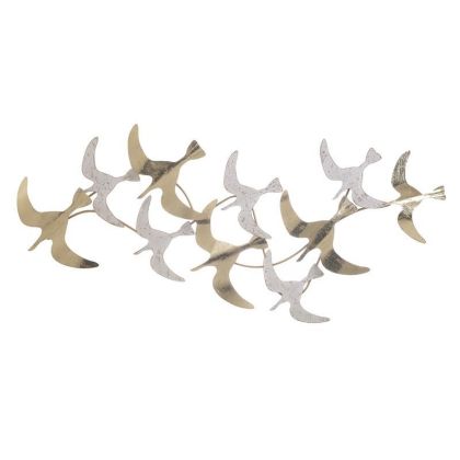 METAL WALL DECO BIRDS WHITE/GOLDEN 115X7X56