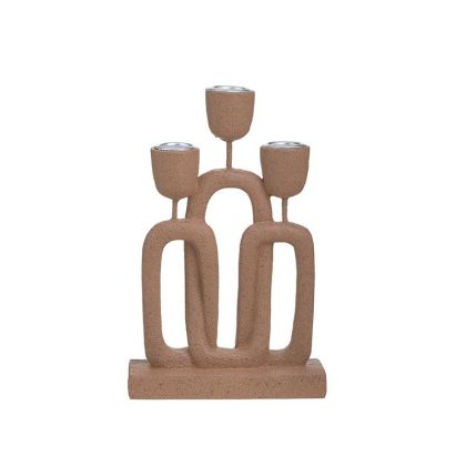 RESIN CANDLE HOLDER 3 SEAT BRICK RED 14X6X22
