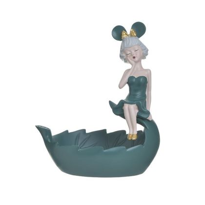RESIN DECO BOWL WITH GIRL GREEN 23X16X29