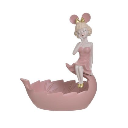RESIN DECO BOWL WITH GIRL PINK 23X16X29