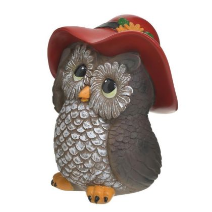 RESIN OWL WITH HAT BROWN/RED 19X13X22