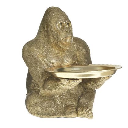 RESIN/PL MONKEY WITH TRAY GOLDEN 55X39X52
