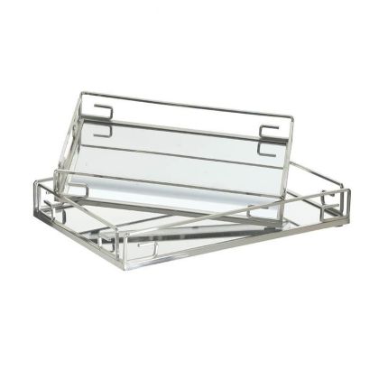 S/2 METAL TRAY WITH MIRROR SILVER 35X25X5